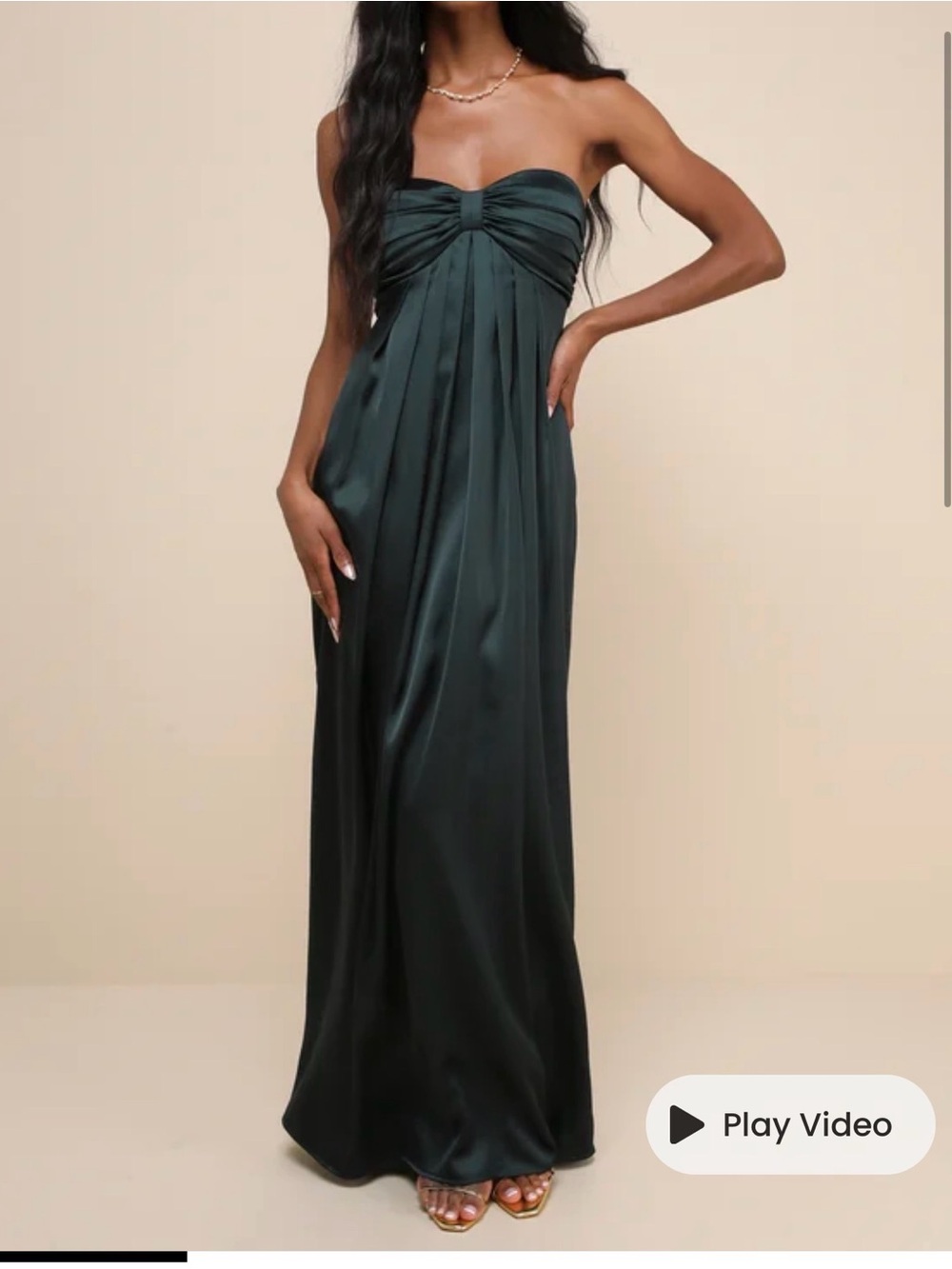 [Brand New] Lulu's Strapless Dark Emerald Satin Maxi Dress